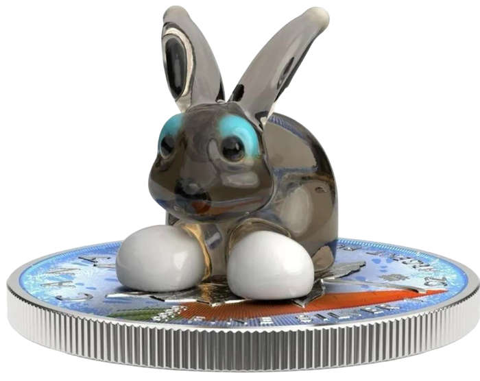 Murano Glass Series: Rabbit  Maple Leaf $5 (1oz) Canada Silver Coin of 2022 Colourised with Figurine