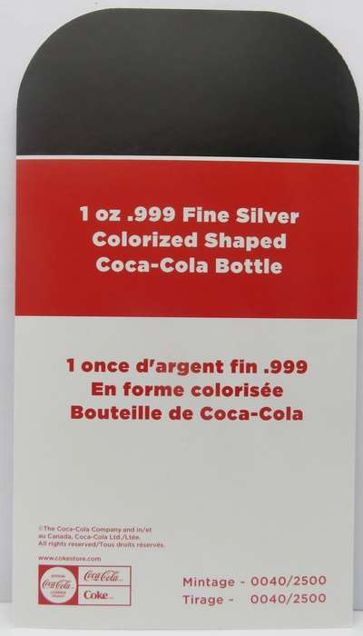 Coca-Cola® Vintage 1oz Silver Colourised Bottle With Stunning Coca Cola Money Box Tin & COA.