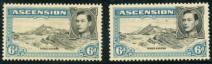 Ascension - 1938 - 53 - Geo 6 - 6d black & blue perf 13½, perf 13 mint hinged . SG 43, 43b .