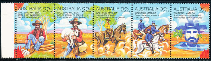 Australia - 1980 - Waltzing Matilda - 22c SE-Tenat horiz strip of 5 u.m. SG 742-746 .