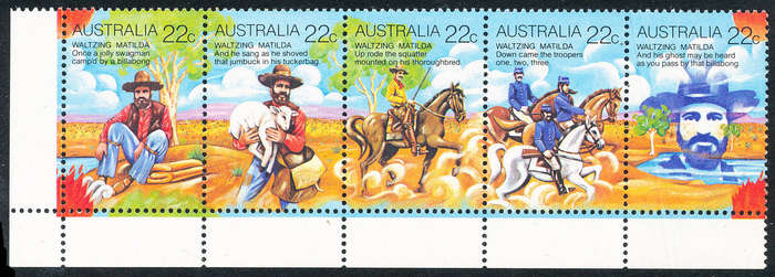 Australia - 1980 - Waltzing Matilda - 22c SE - Tenant horiz strip of 5 mint unhinged . SG 742-746 .
