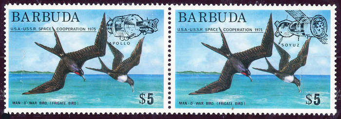 Barbuda - 1975 - U.S.A. - U.S.S.R. Space Co-operation - $5 horiz pair mint unhinged . SG 227-228 .