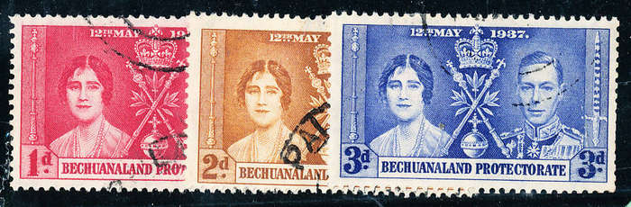 Bechuanaland - 1937 - Coronation - set of 3 fine used . SG 115-117 .