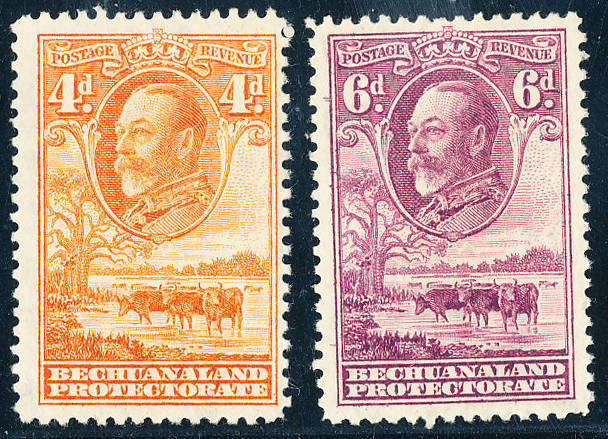 Bechuanaland - 1932 - Geo V - 4d & 6d mint hinged . SG 103-104 .