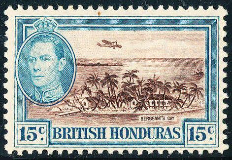 British Honduras - 1938-47 - Geo 6 - 15c brown & light blue mint hinged . SG 156 .