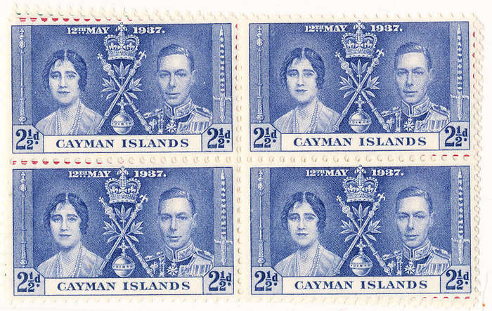 Cayman Islands - 1937 - Coronation - set of 3 in blocks of 4 mint unhinged . SG 112-114 .