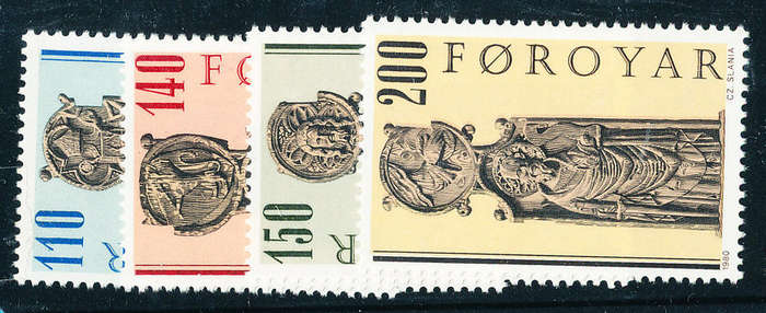 Faroe Islands - 1980 - Pews of Kirkujubour Church - set of 4 mint unhinged . SG 54-57 .