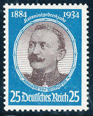 Germany - 1934 - German Colonisers - 25 pf deep red-brown & blue mint unhinged . SG 543 .