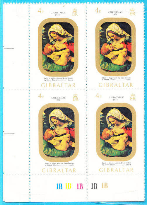 Gibraltar - 1974 - Christmas - set of 2 blocks of 4 mint unhinged . SG 335-336 .