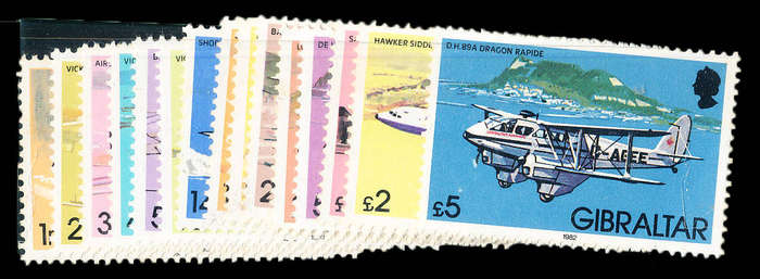Gibraltar - 1982 - Aircraft - set of 15 mint unhinged . SG 460-474 .
