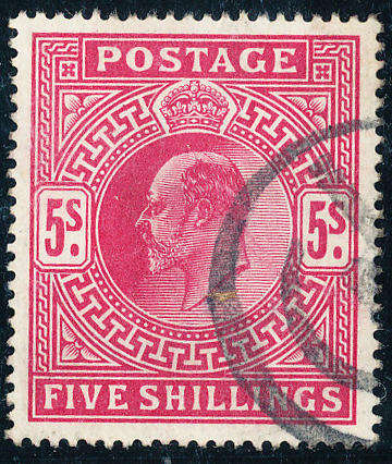 Great Britain - 1902-10 - Edw 7 -5s bright-carmine fine used . SG 263 .
