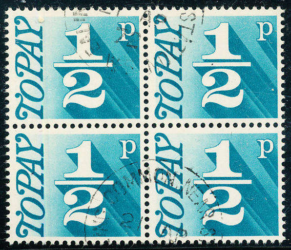 Great Britain Postage Dues - 1970 - 75 - ½p turq-blue blk of 4 fine used . D77 .