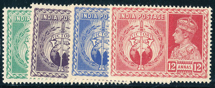 India - 1946 - Victory - set of 4 mint unhinged . SG 248-281 .