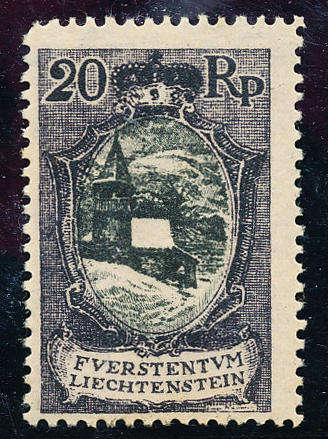 Liechtenstein - 1921 - Swiss Currency - 20R black & violet mint hinged . SG 55 .