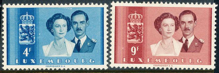 Luxembourg - 1953 - Wedding 4F prussian blue & blue & 9F lake brown & brown red. SG 567-568 .