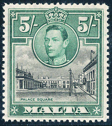 Malta - 1938-43 - Geo 6 - 5s black & green mint hinged . SG 230 .