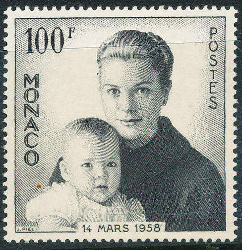 Monaco - 1958 - Birth of Princess Caroline - 100F black . mint unhinged . SG 595 .