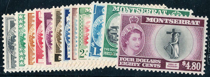Montserrat - 1953 - Eliz Defins - 1c to $4.80 pt set of 12 (No ½c, 48c, 60c mint hinged) SG 137-149a