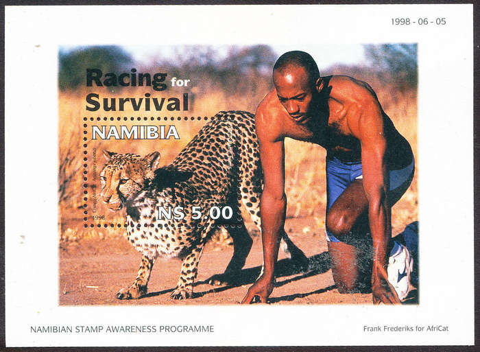 Namibia - 1998 - Racing for Survival - N$ 5 m/sheet (Frank Fredricks) mint unhinged . SACC 262 .