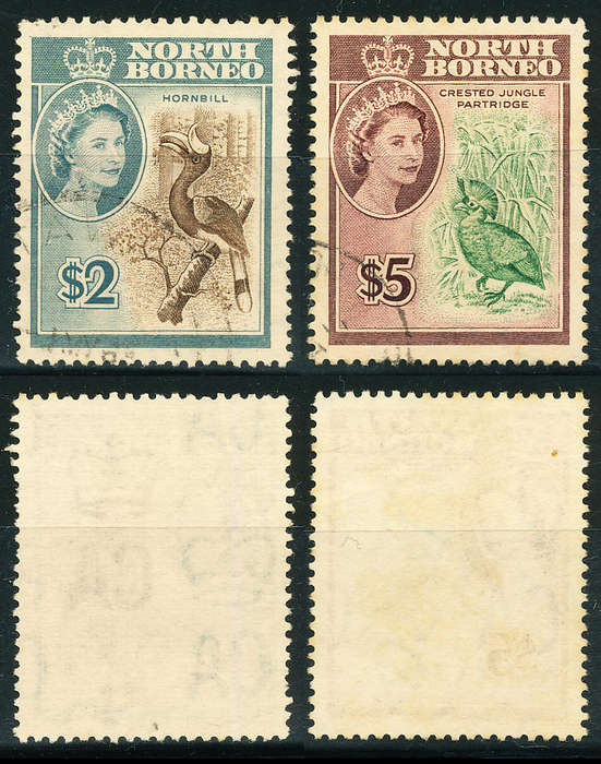 North Borneo - 1961 - Eliz Defins - $2 & $5 fine used . SG 404-405 .