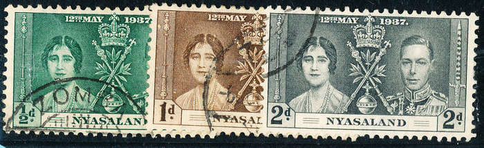 Nyasaland - 1937 - Coronation - set of 3 fine used . SG 127-129 .