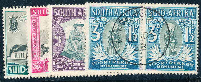 South Africa - 1933-36 - Voortrekker Memorial Fund - set of 4 fine used horiz pairs . SACC 51-54 .