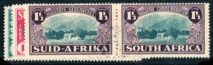 South Africa - 1939 - Huguenot Landing - set of 3 horiz pairs fine used . SACC 81-83 .