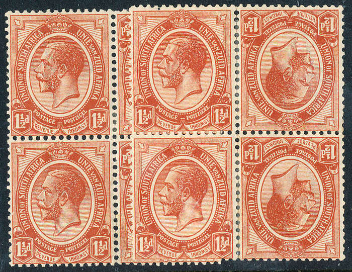 South Africa - 1913 - Geo V - 1½d chestnut two tete-beche blks of 4 mint hinged . SACC 4b .