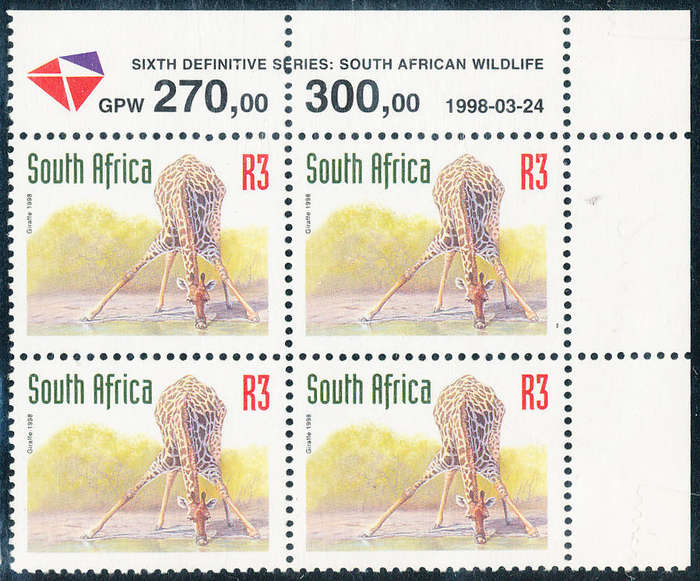 South Africa - 1998 - Redrawn 6th Defins R3 mint unhinged ctrl blk of 4 D/D 1998-03-24 . SACC1168 .