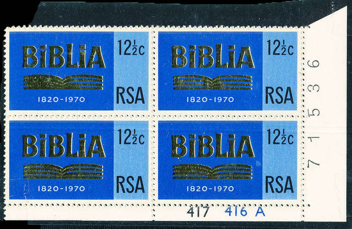 South Africa - 1970 - Bible Society - 12½c ctrl 417-416 A&B blks mint unhinged . SACC 307 .