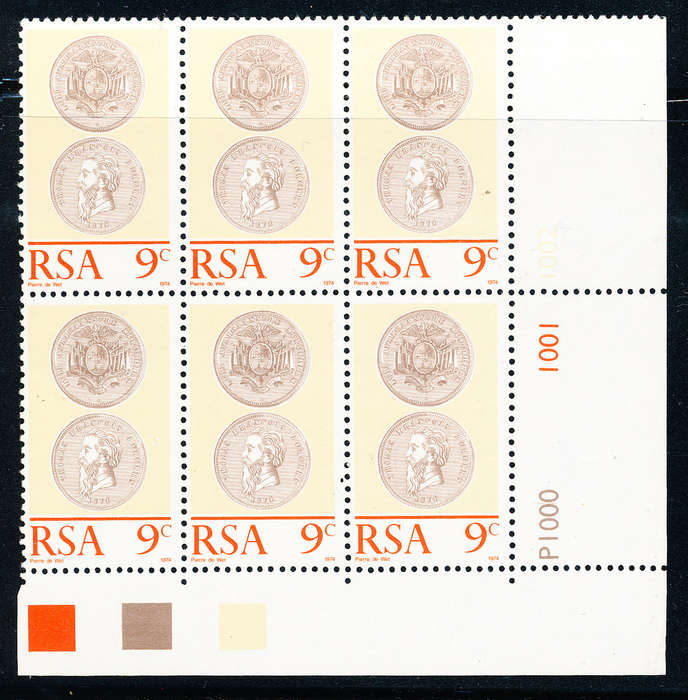 South Africa - 1974 - Numismatic Conference 9c control blk of 6 cyl P1000-P1001 u.m. SACC 353 .