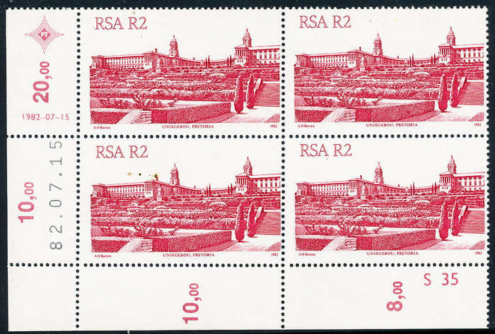South Africa - 1982 - 4th Defins - R2 control S-35 blk of 4 D/D 15-07-1982 mint unhinged. SACC 531 .