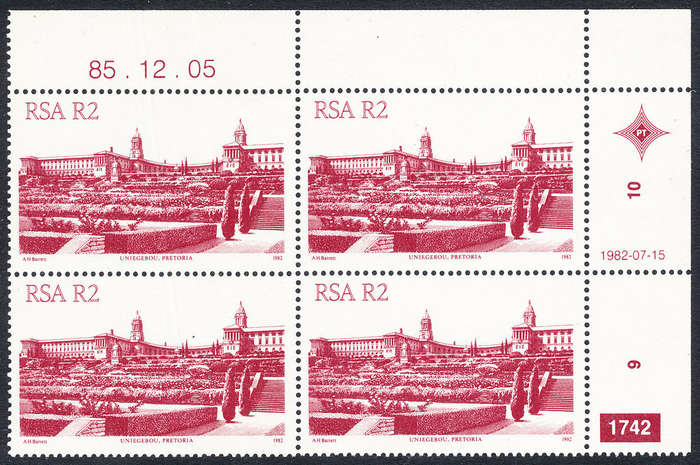 South Africa - 1982 - 4th Defins - R2 ctrl 1742 - blk of 4 mint unhinged . SACC 531a .