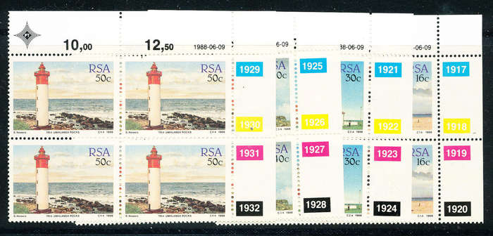 South Africa - 1988 - Lighthouses - set of 4 ctrl blks of 4 mint unhinged . SACC 663-666 .
