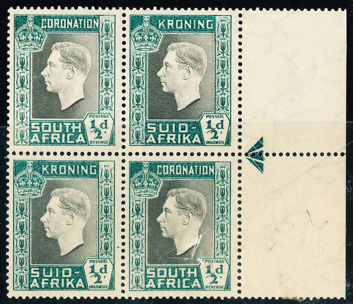 South Africa - 1937 - Coronation - ½d right arrow blk of 4 mint unhinged . SACC 70 .