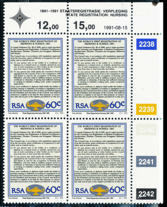 South Africa - 1991 - South Africa Nurses - 60c control blk of 4 mint unhinged . SG 750 .