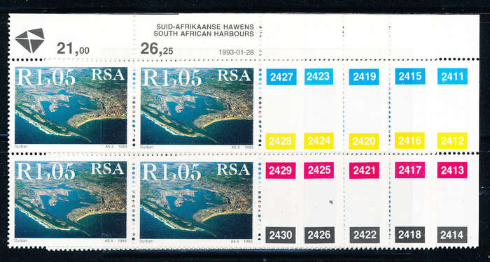 South Africa - 1993 - S.A. Harbours - set of 5 ctrl blks of 4 mint unhinged . SACC 790-794 .
