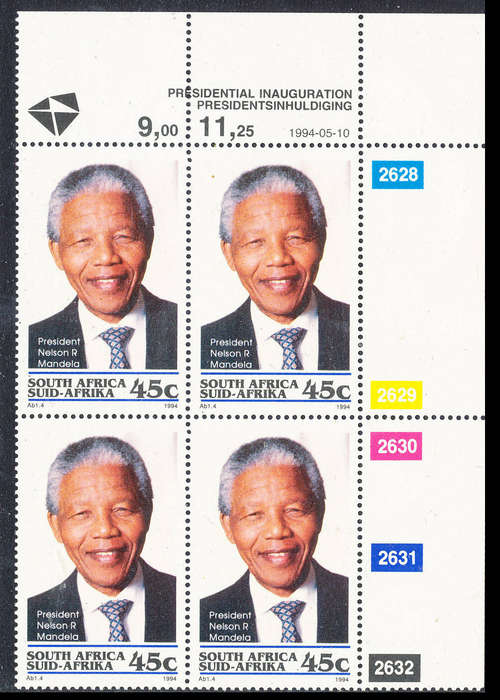 South Africa - 1994 - Presidential Inauguration - 45c ctrl blk of 4 mint unhinged . SACC 862 .