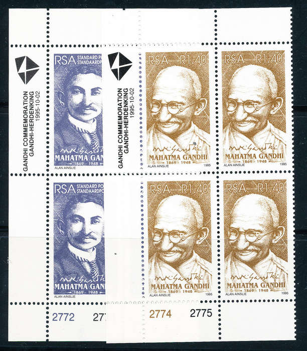 South Africa - 1995 - Gandhi - set of 2 control blks of 4 mint unhinged . SACC 916-917 .