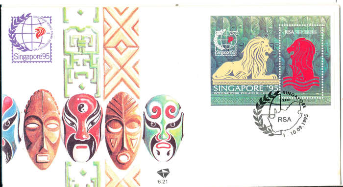 South Africa F.D.C.'s Miniature Sheets - 1995 - Singapore mini sheet cover 6.21 Unaddressed .