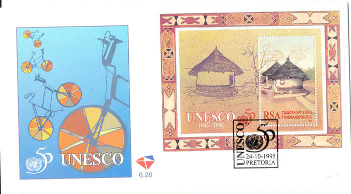 South Africa F.D.C.'s Miniature Sheets - 1995 - Unesco mini sheet cover 6.26 unaddressed .