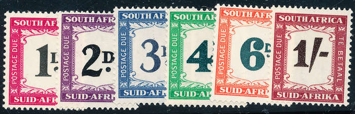 South Africa Postage Dues - 1948-49 - set of 6 mint hinged . SACC D 38-43 .