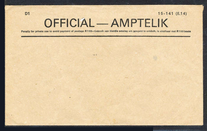South Africa Postal History - 1940 - Official Amptelik envelope unused .