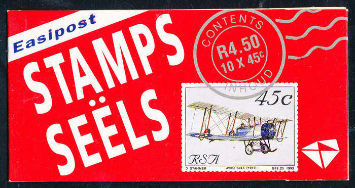 South Africa Stamp Booklets - 1993 - Aviation Booklet (3) of 10 45c stamps . SACC 823 .
