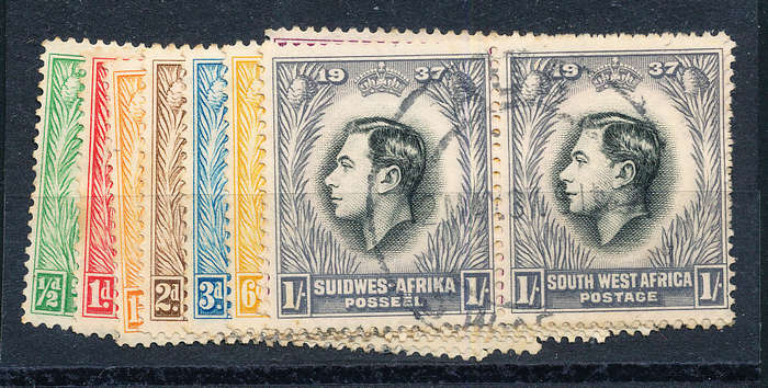 South West Africa - 1937 - Coronation - set of 8 horiz pairs fine used . SACC 124-131 .