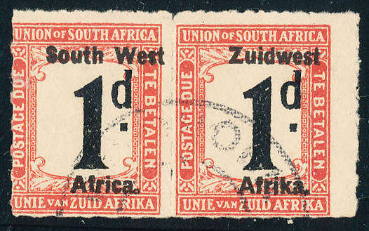 South West Africa Postage Dues - 1923 - S.A. & TVL Stamps Ovptd - 1d black & rose (Rouletted)