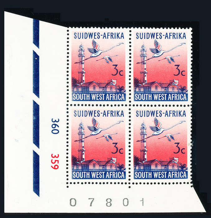 South West Africa - 1973 - Group 8 - 3c ctrl 360-359 blk of 4 mint unhinged . SACC 220 .