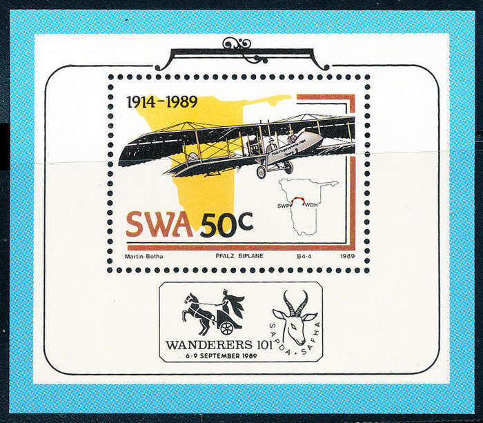 South West Africa - 1987 - 75 years Aviation - 50c m/sheet mint unhinged . SACC 525a .