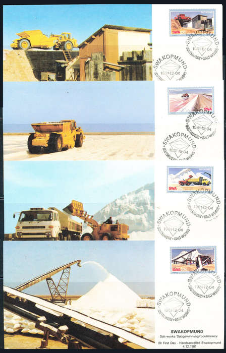 South West Africa Maxicards - 1981 - Salt Industry - set of 4 cards private issue . SW - 9 .