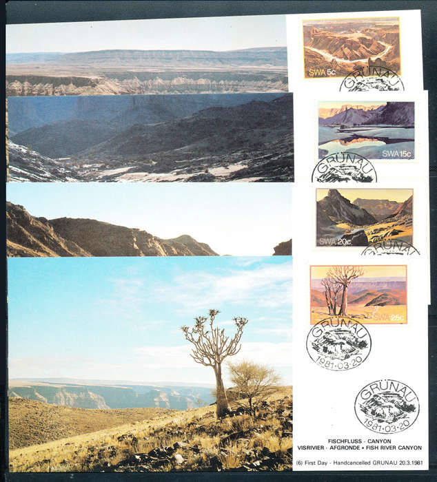 South West Africa Maxicards - 1981 - Fish River Canyon - set of 4 cards private issue . SW - 8 .